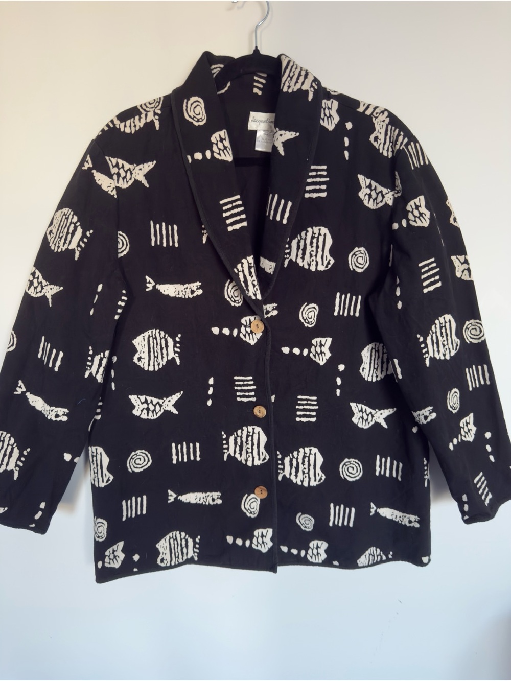 Jacqueline Lauren Vintage Cotton Abstract Fish Print Jacket Medium